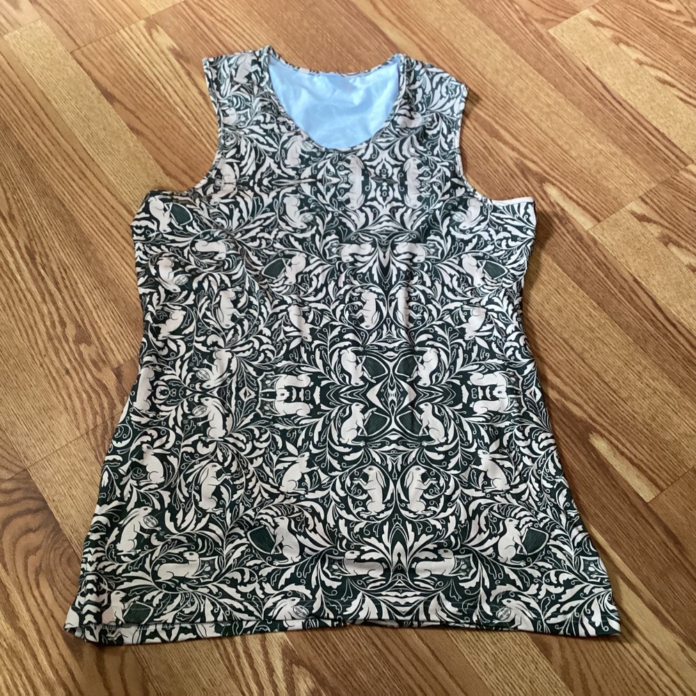 CherryLoom Olive Green & Beige Rabbits Racerback Sleeveless Tunic Size 3XL